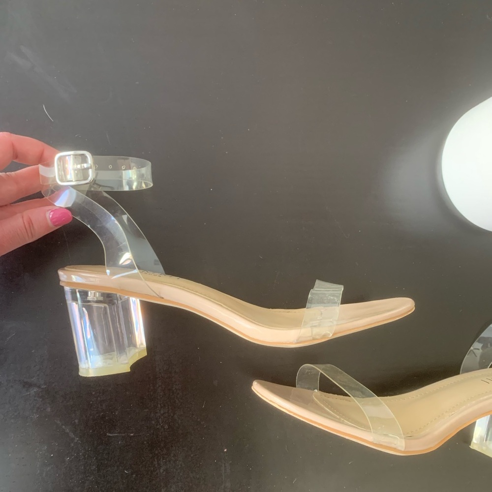 Clear/nude ankle strap heels